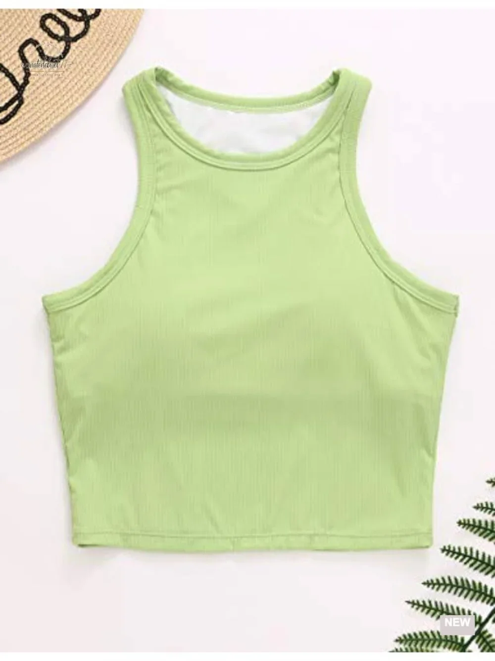 Ribbed Longline Sports Bra Tank Top with Built in Bra Racerback Crop